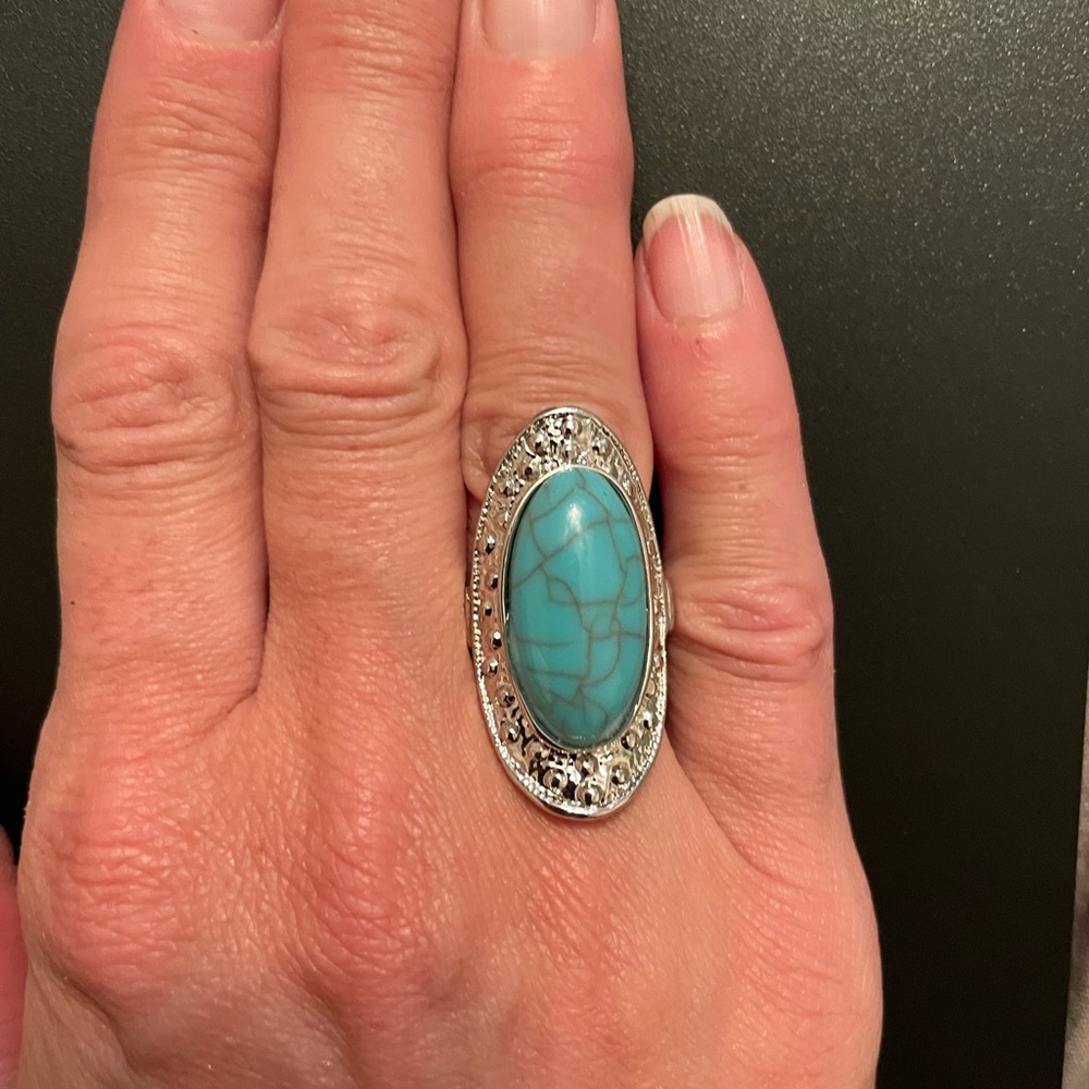 💖 Size 8 Blue Turquoise Silver Ring NEW - Picture 4 of 5